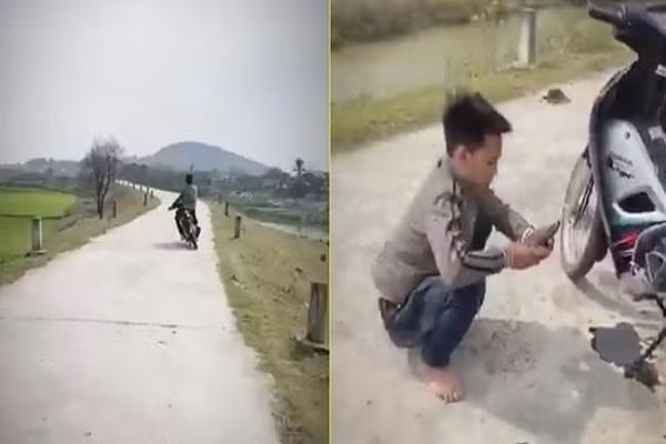 Nam thanh niên đánh võng trên đường đê và cái kết. Ảnh: Chụp màn chình clip.