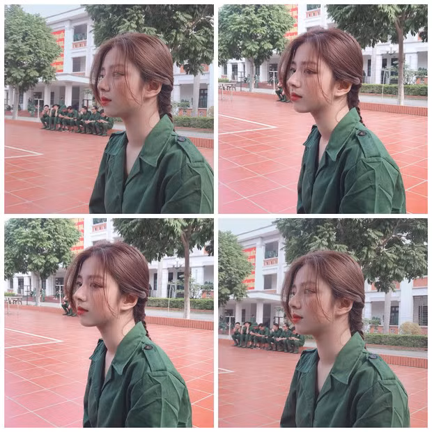 Phan Thị Minh Hằng, sinh viên năm nhất, học lớp BBAE Khởi nghiệp và Phát triển Kinh doanh của trường Đại học Kinh tế Quốc dân cũng là cái tên nổi lên khi khoe ảnh tập quân sự.