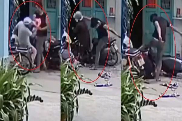 Clip: Phan no nam thanh nien than nhien danh cha me truoc cua nha