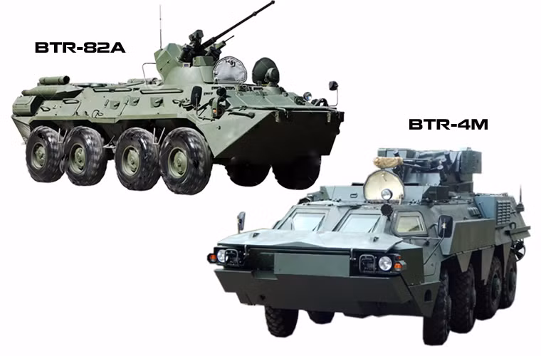 Tốc độ hành tiến của BTR-4E/M cũng cao hơn với vận tốc tối đa 110km/h so với 80km/h của BTR-82A, vận tốc khi bơi và dự trữ hành trình ngang nhau khi ở vào khoảng 600km và 10km/h khi bơi. Ngoài ra hệ thống điện tử trên BTR-4E/M cũng cực kì tiên tiến, và bọc giáp tốt hơn hẳn so với BTR-82A.