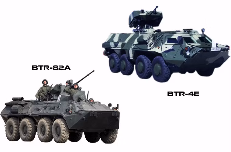 Do được trang bị giáp tốt hơn nên BTR-4E/M có trọng lượng lên tới 26 tấn, trong khi BTR-82A chỉ khoảng 15 tấn, kích cỡ xe to hơn cho phép BTR-4E/M chở được 8 binh sĩ thay vì chỉ 7 binh sĩ như BTR-82A. Nếu có một cuộc thi đua đối đầu trực tiếp, có lẽ chuyện làm cỏ BTR-82A không phải là chuyện quá khó cho đại diện đến từ Ukraine này.