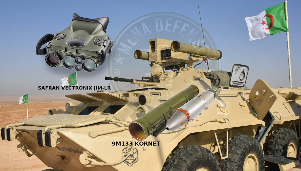Các chuyên gia của Jane's cho rằng, tổ hợp ngắm bắn và dẫn đường tên lửa bao gồm hệ thống ngắm tiêu chuẩn của tên lửa Kornet mang vác nhưng không có carmera hồng ngoại lắp cùng vị trí và một hệ thống khác ngay cạnh bao gồm camera hồng ngoại cùng laser đo xa (đó có thể là bộ khí tài của Pháp). Nguồn ảnh: MENA Defence
