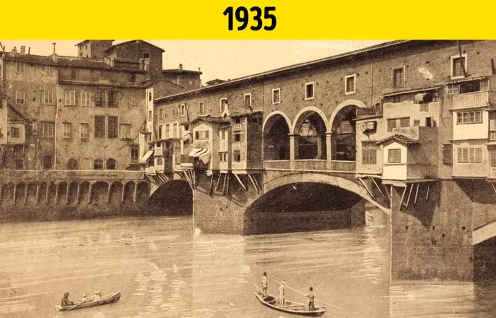 Cầu Ponte Vecchio ở Florence, Italy, trong bức ảnh chụp năm 1935.