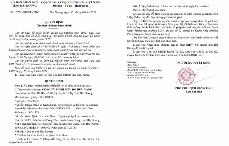 Chuyen la, 1 du an, Cty Huu Vang bi 3 cap chinh quyen Hai Duong xu phat-Hinh-2