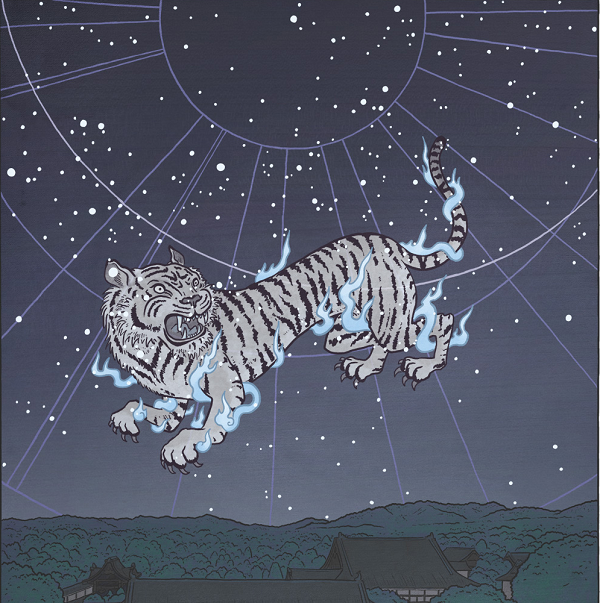 Vì vậy, trong nghi lễ chôn cất và thờ cúng của giới quý tộc cổ đại như nhà vua và các tướng lĩnh, luôn xuất hiện hình ảnh thần Byakko. Các nhà khảo cổ đã phát hiện ra những bức tranh vẽ hình hổ trắng trên những ngôi mộ ở Nara.