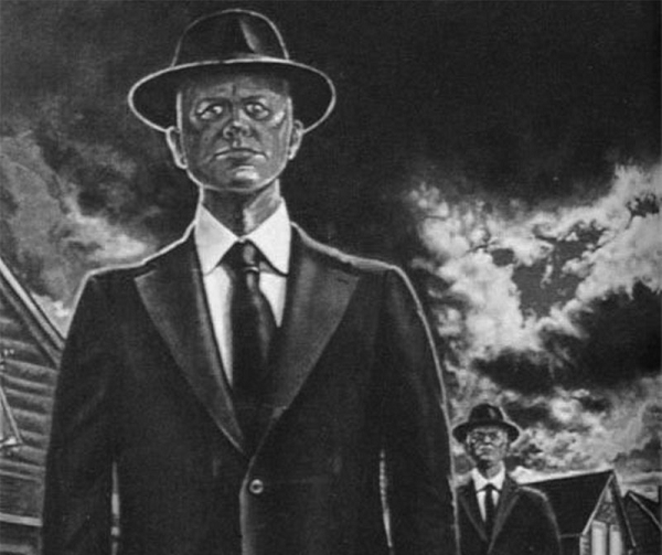 Năm 1947, một thủy thủ tuyên bố đã nhìn thấy 6 UFO hình chiếc bánh rán đang bay trên bầu trời phía trên đảo Maury, ngoài khơi vùng đất trũng Puget Sound ở Washington, Mỹ. Sáng hôm sau, người thủy thủ kể có một người đàn ông vận đồ đen, xuất hiện trước cửa nhà anh và có những cử chỉ hàm ý đe dọa rằng, gia đình người thủy thủ sẽ gặp nguy hiểm nếu anh ta đã nói chuyện về sự cố vừa qua với bất kỳ ai.