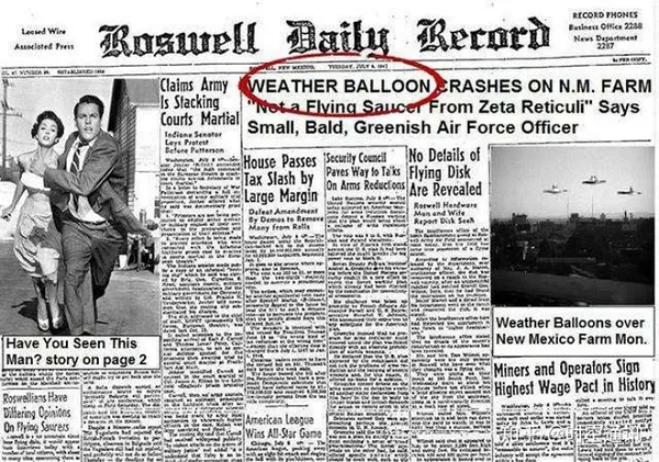 Vào ngày 8/7, tờ "Roswell Daily Record" của Roswell đã đăng một bản tin được cho là của chỉ huy căn cứ - Đại tá Langchard với tuyên bố rằng không quân đã tìm thấy một chiếc đĩa bay và nó đã rơi xuống Bligh gần Roswell. Sau đó những phần còn lại của vật thể rơi này đang quân đội thu thập và được gửi đến trụ sở cấp cao hơn để giám định.