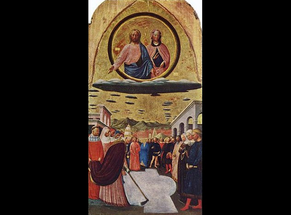 Bức tranh Miracle Of The Snow của họa sĩ Masolino da Panicale miêu tả sự kiện tuyết rơi ở Rome trong một ngày hè nắng nóng hồi thế kỷ 4. Trong khi người dân đang điều tra tình hình thời tiết bất thường này, Chúa Jesus và Đức mẹ Maria đột nhiên xuất hiện trên một đám mây. Mặc dù có người cho rằng, đám mây kỳ lạ đó tượng trưng cho thiên đường nhưng nhiều người nhận định đám mây đó chính là UFO. Có giả thuyết khác lại cho rằng, UFO ở phía trước đám mây có Chúa Jesus và Đức mẹ Maria đứng ở phía trên.
