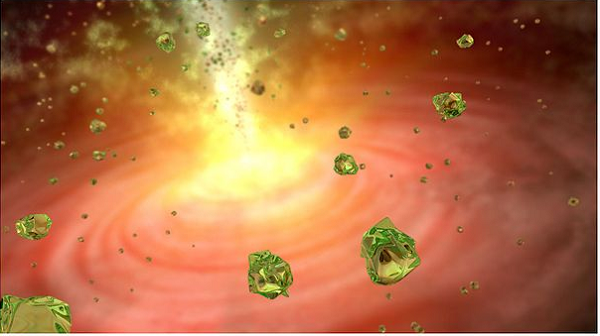 Điều đặc biệt là do nhiệt độ khá lạnh của các đám bụi khí này (khoảng -170 độ C), khiến các tinh thể olivin ngưng tụ thành các hạt nhỏ và rơi xuống giống như một cơn mưa pha lê xanh đẹp kỳ diệu.