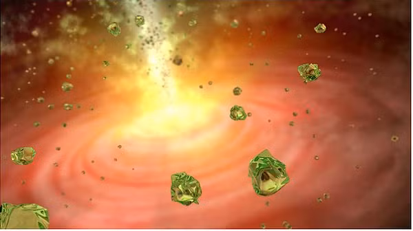 Điều đặc biệt là do nhiệt độ khá lạnh của các đám bụi khí này (khoảng -170 độ C), khiến các tinh thể olivin ngưng tụ thành các hạt nhỏ và rơi xuống giống như một cơn mưa pha lê xanh đẹp kỳ diệu.