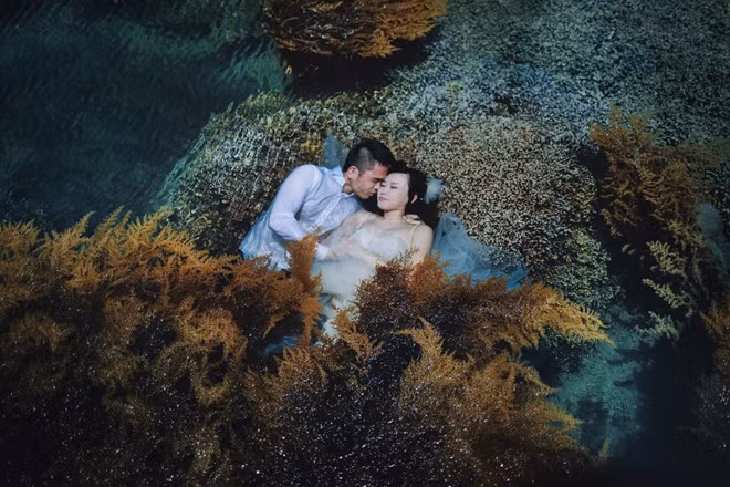 Bộ ảnh cưới dưới nước với chủ đề “trở về miền hoang dã” do nhiếp ảnh gia Hai Lecao thực hiện mới đây gây chú ý bởi ý tưởng độc đáo.