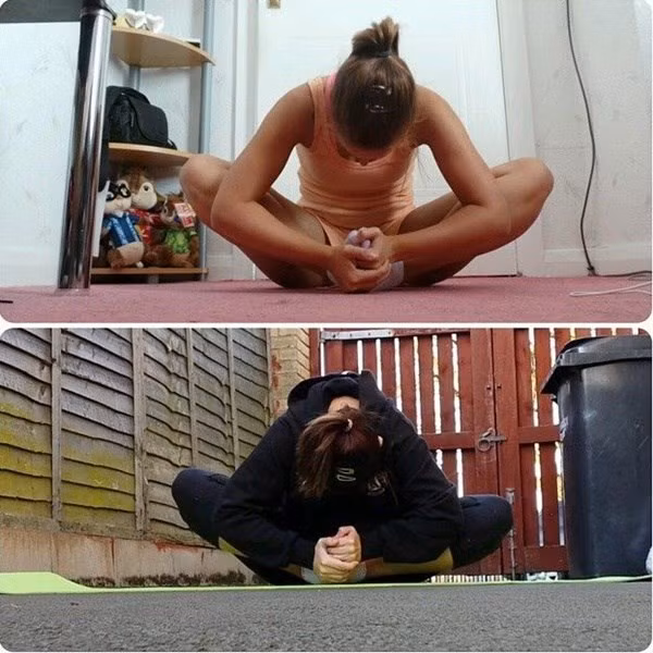 "Hãy tin vào chính mình!" — @xx_emma_louise_x. Trong loạt ảnh trước và sau cho thấy, có thể sự khác biệt chỉ nằm ở một chút độ cong khi uốn lưng, một chút độ thấp khi họ ép mình, nhưng đó là những thành quả rất đáng trân trọng mà những con người lười luyện tập không bao giờ đạt được.