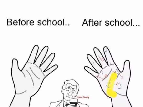 Bàn tay học sinh trước và sau khi tới trường.