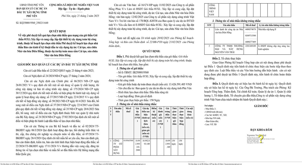 Phú Yên: Gói thầu sửa chữa nhà văn hóa Diên Hồng về tay ai? Phu Yen: Goi thau sua chua nha van hoa Dien Hong ve tay ai?