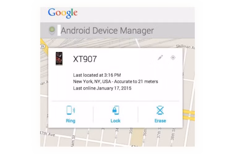 Bạn sẽ có thể nhìn thấy điện thoại của bạn ở đâu, hãy để máy đổ chuông, khóa máy hay xóa mọi thứ.