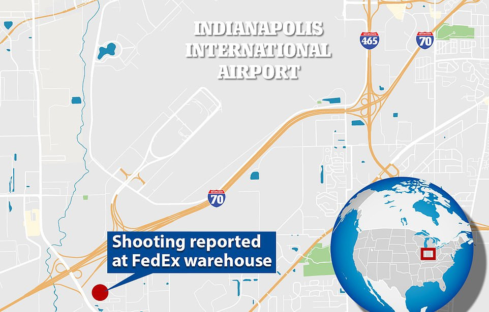 Theo Daily Mail, vụ xả súng hàng loạt ở Mỹ xảy ra tại một nhà kho của công ty FedEx ở bang Indiana, vào tối 15/4 (giờ địa phương). (Nguồn ảnh: Daily Mail)
