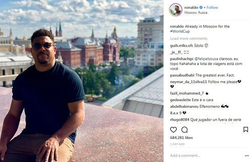 Trên tài khoản mạng xã hội của Ronaldo đăng tải bức ảnh chụp anh tại Moscow.