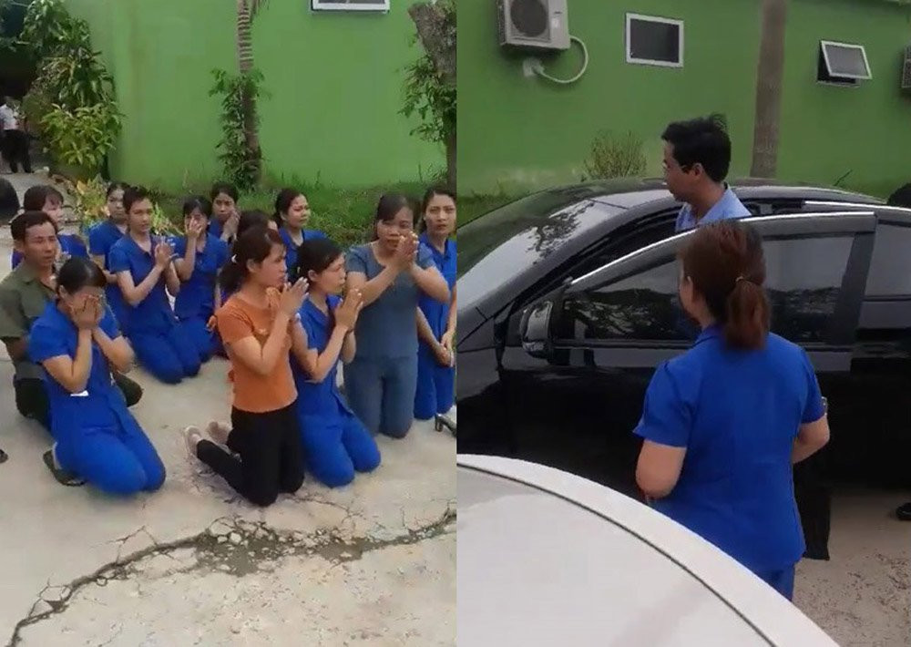 Lúc cơ quan chức năng chuẩn bị rời ngôi trường thì giáo viên bất ngờ quỳ gối