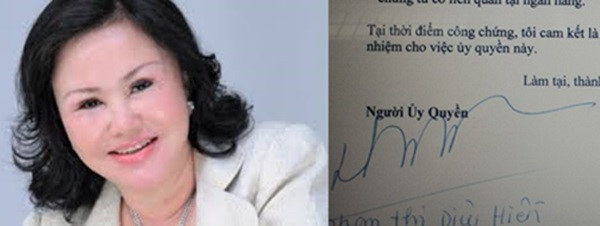  10. Bà Phạm Thị Diệu Hiền Bà Phạm Thị Diệu Hiền là "đại gia thủy sản" nức tiếng một thời. Năm 2011, với tổng giá trị xuất khẩu đạt 48,86 triệu USD, công ty Bianfishco của bà nằm trong top 10 doanh nghiệp xuất khẩu cá tra và top 25 doanh nghiệp xuất khẩu thủy sản hàng đầu Việt Nam. Chữ ký của bà Hiền được cho là khá dài và rườm rà. Ảnh: