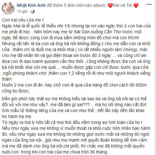 Nhat Kim Anh to bi chong cu duoi ve khi den dua con di choi-Hinh-2