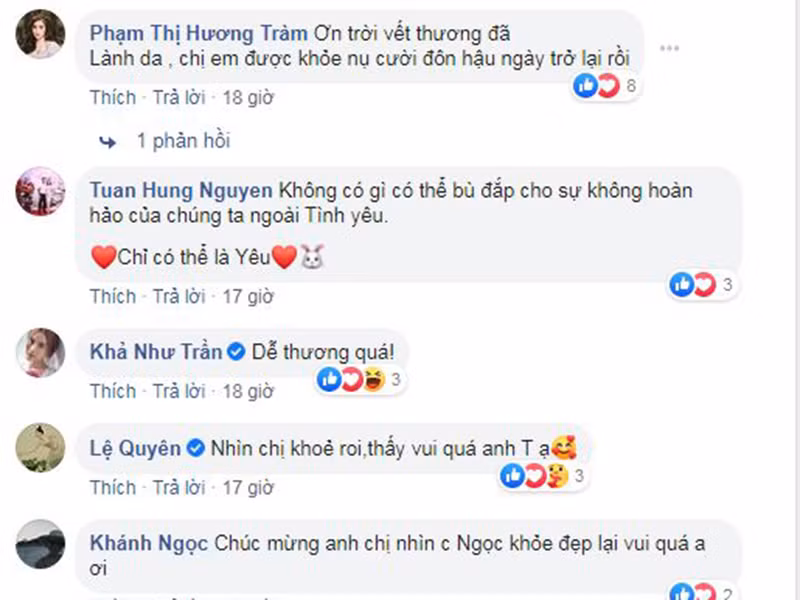 Hương Tràm, Tuấn Hương, Lệ Quyên bày tỏ vui mừng khi thấy Hồng Ngọc sắp xinh đẹp trở lại.