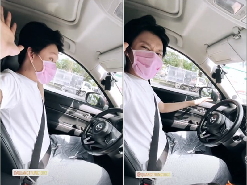 Diễn viên hài Quang Trung trở thành tâm điểm chỉ trích của dư luận vì không dám chạm vào vô lăng bởi sợ ánh nắng gay gắt trong lúc đang lái xe. Nhiều cư dân mạng cho rằng Quang Trung bỏ hai tay khi lái ô tô là hành động không an toàn, dù xe chạy chậm. Ảnh: Đời sống Việt Nam