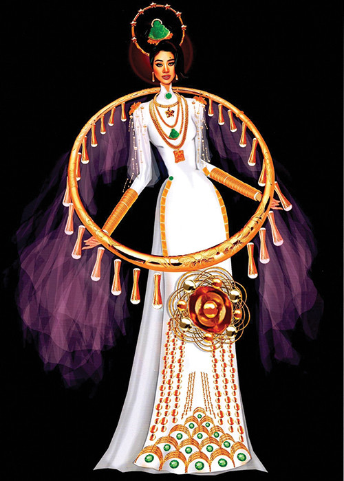 Bài thi “Thịnh vượng” của Lý Thái nhằm tôn vinh giá trị vật chất, tinh thần lao động phấn đấu để có cuộc sống sung túc hơn. Bên cạnh đó, hình ảnh Phật Di Lặc mang đến sự hạnh phúc và may mắn trong đời thường lẫn đời sống tâm linh. Ngoài ra, thiết kế còn lấy cảm hứng từ cô Minh Hiếu - nhân vật tạo ảnh hưởng lớn trong cộng đồng LGBT.