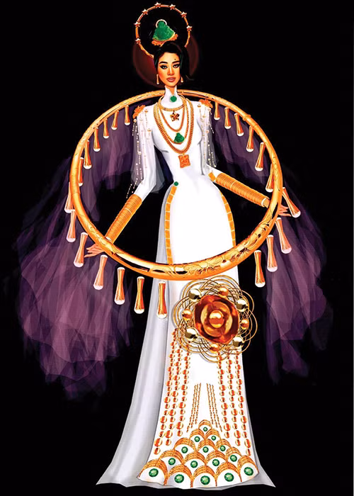 Bài thi “Thịnh vượng” của Lý Thái nhằm tôn vinh giá trị vật chất, tinh thần lao động phấn đấu để có cuộc sống sung túc hơn. Bên cạnh đó, hình ảnh Phật Di Lặc mang đến sự hạnh phúc và may mắn trong đời thường lẫn đời sống tâm linh. Ngoài ra, thiết kế còn lấy cảm hứng từ cô Minh Hiếu - nhân vật tạo ảnh hưởng lớn trong cộng đồng LGBT.