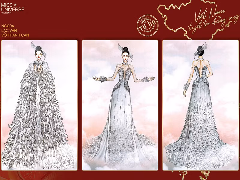 “Lạc Vân” của Võ Thanh Can sử dụng hình tượng loài chim nước quen thuộc, sải cánh bay trên Trống Đồng Đông Sơn và một số đồ đồng khác thuộc văn hóa khảo cổ Đông Sơn. Thiết kế vẫn giữ nguyên form dáng áo dài của Việt Nam, với phần tay ráp lăng và cổ cao truyền thống, được xử lý hiện đại hóa với chất liệu lưới trong suốt kết hợp cùng lụa tơ tằm tự nhiên.