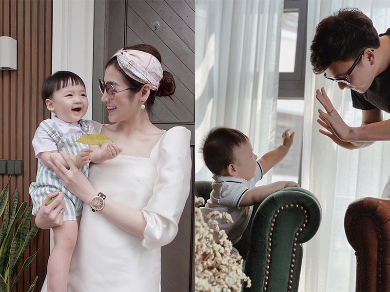 Con trai của Tú Anh thừa hưởng nét đẹp của bố mẹ với làn da trắng, đôi mắt to tròn, nụ cười tỏa nắng.