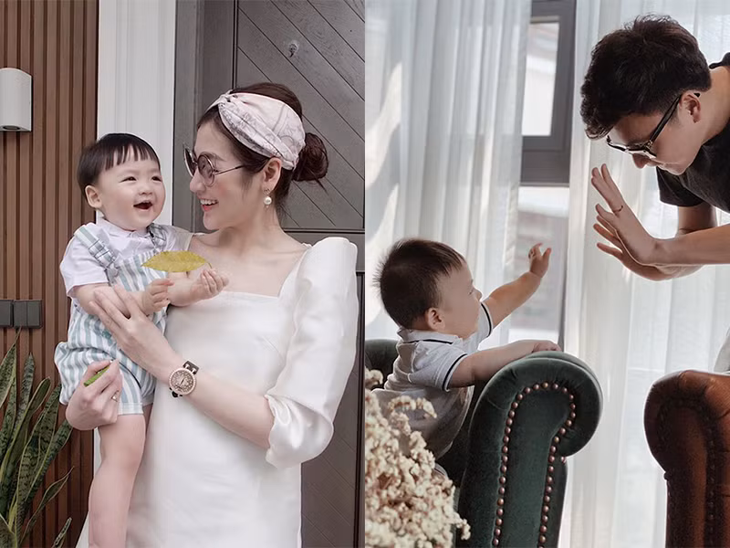 Con trai của Tú Anh thừa hưởng nét đẹp của bố mẹ với làn da trắng, đôi mắt to tròn, nụ cười tỏa nắng.