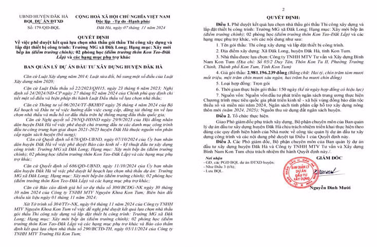 Cong ty Binh Nam Kon Tum se thi cong Truong mau giao Dak Long