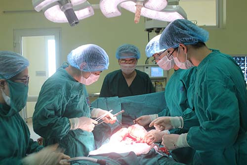 Các bác sỹ khoa Ngoại bụng 1 bệnh viện K T.Ư (cơ sở Tân Triều) phẫu thuật bóc thành công khối u nặng 10kg