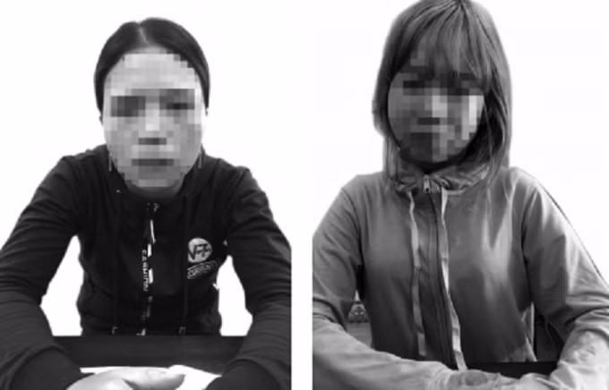 Hai đối tượng Thu và Linh tại cơ quan điều tra.