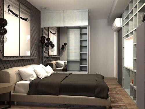 Trong phòng của Hương Giang Idol, kiến trúc sư đã thiết kế hệ tủ lớn nhằm đáp ứng nhu cầu lưu trữ của cô.