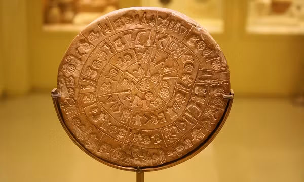 Đĩa Phaistos được làm bằng đất sét nung từ cung điện Phaistos của người Minoan trên đảo Crete, Chiếc đĩa làm bằng đất sét nung với những biểu tượng lạ có thể là một dạng chữ tượng hình chưa ai biết. Các nhà nghiên cứu cho rằng đĩa Phaistos có niên đại khoảng 2.000 năm trước Công nguyên.