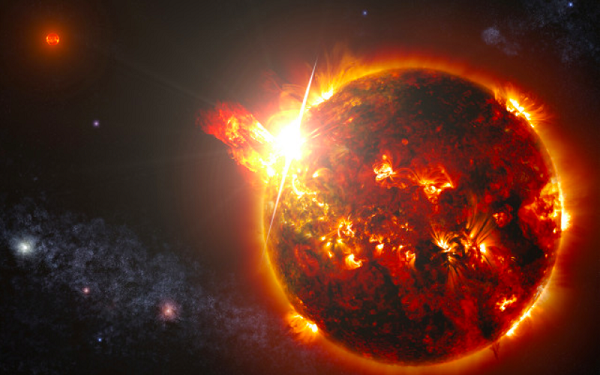 Còn các nguyên tử hydro bị dồn nén và bùng cháy, tạo ra heli và nguồn năng lượng dồi dào. Toàn bộ quá trình trên gọi là phản ứng tổng hợp hạt nhân. Nguồn năng lượng lúc này chủ yếu tồn tại dưới dạng các photon, neutrion tia gamma và được chuyển tới vùng bức xạ.