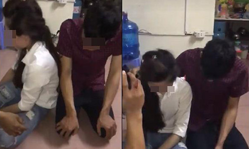 Hình ảnh vợ anh Hải và nhân tình bị bắt quả tang.