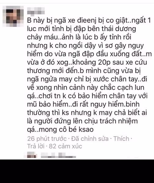 Bức xúc về việc bạn của mình đã bị ngã đau còn bị chỉ trích, châm chọc vô cớ, một vài người tự nhận của bạn của cô gái mặc áo đen đã cùng nhau vào các fanpage để lên tiếng, minh oan. Được biết sau khi được cứu tại chỗ, cô gái trẻ được đưa đến cấp cứu ở bệnh viện Việt Đức và đến nay sức khỏe đã tạm ổn định. Sự việc xảy ra vừa qua một mặt lột tả rõ sự vô cảm, thậm chí là "nhẫn tâm", quen có cách nhìn phiến diện và thích chê bai mọi thứ của một bộ phận không nhỏ cư dân mạng Việt. Mặc khác nó cũng nhắc nhở các bạn trẻ nên cẩn thận hơn trong việc sử dụng xe điện thăng bằng. Ảnh: Quyết Thắng.