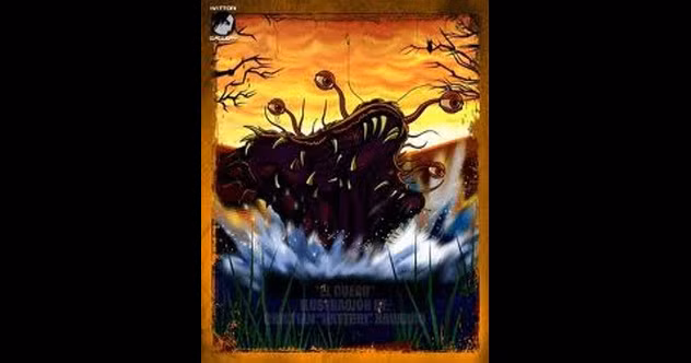 4. Quái vật El Cuero, trong tiếng Tây Ban Nha, El Cuero có nghĩa là “quái vật da bò”. Con quái thú huyền thoại này náu thân ở vùng hồ Lacar thuộc dãy núi Andes, thân hình của nó trải rộng với cái đầu không có lông và xương sống, trên đầu mọc những con mắt dài, nhô hẳn ra ngoài có khả năng nhìn bốn phương tám hướng. Cái miệng của El Cuero cực lớn, dùng để hút khô máu nạn nhân.