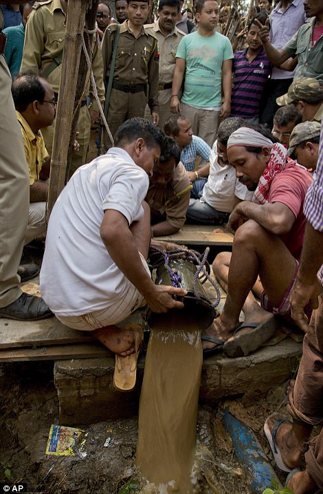 Khi tìm thấy, con báo đốm mắc kẹt tội nghiệp đã hoàn toàn đuối sức, ánh mắt của nó như cầu xin con người hãy cứu nó nhưng cũng đồng thời lo sợ con người sẽ làm hại nó. Trong ảnh là người dân đang dùng gàu để múc nước lên, mục đích là để làm cạn bớt nước trong giếng, tránh cho báo đốm khỏi bị chết đuối trước khi đội cứu hộ đến.