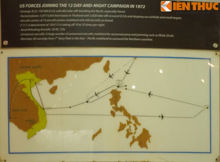 Sơ đồ chi tiết đường bay của những máy bay ném bom B-52 từ sân bay Anderson trên đảo Guam vào miền Bắc Việt Nam, rồi về hạ cánh xuống các sân bay ở Thái Lan.