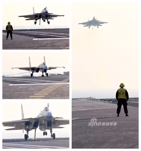 Tiêm kích trên hạm J-15 của Trung Quốc là biến thể nâng cấp từ dòng chiến đấu J-11B kết hợp với công nghệ trên Su-33 mà Trung Quốc có được từ Ukraine. Ra đời từ năm 2013, tới nay J-15 được coi là một trong những dòng tiêm kích chủ lực của Hải quân Trung Quốc. Nguồn: Sina.