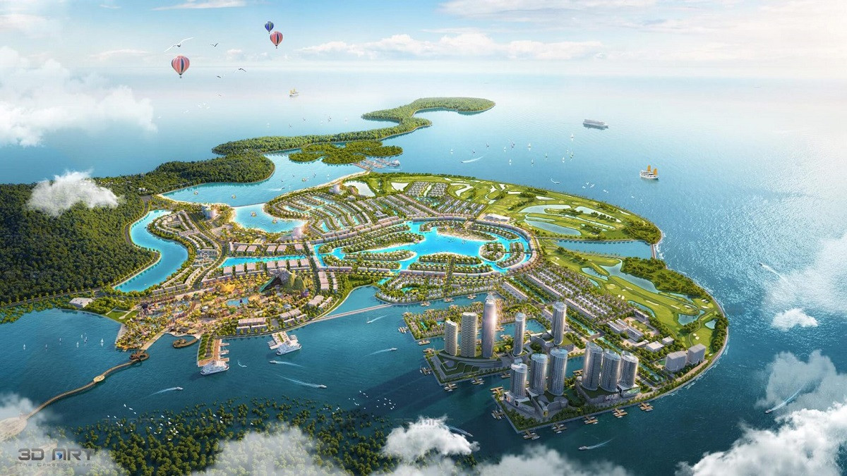 Các sản phẩm dự kiến được chào bán gồm: Biệt thự nghỉ dưỡng (biệt thự con sò, biệt thự sân golf, biệt thự view biển), mini hotel, shophouse. (Ảnh phối cảnh dự án: Nguồn Internet).