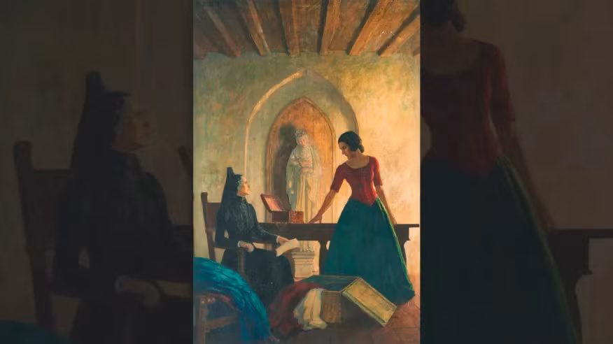 Cụ thể, người phụ nữ mặc váy đỏ xanh là một đứa trẻ mồ côi, lai giữa Scotland và Mỹ, sống tại Nam California. Còn người phụ nữ mặc áo đen là người mẹ nuôi nghiêm khắc của cô.