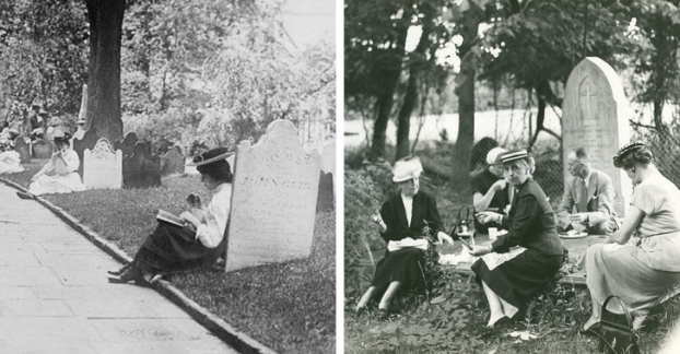1. Trước đây, con người thường sử dụng nghĩa địa làm nơi giải trí. Có một sự thật là trong quá khứ, khi công viên còn ít và rải rác, người ta thường thư giãn tại nghĩa địa. Hình ảnh người đọc sách dựa vào bia mộ hoặc gia đình picnic bên cạnh ngôi mộ là phổ biến.