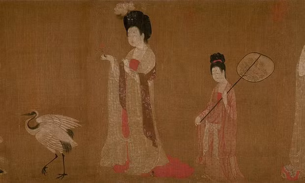 Trong bức tranh, năm phụ nữ quý tộc và một cô hầu gái đang tận hưởng thời gian trong vườn trong khi chuyển từ mùa xuân sang mùa hè.