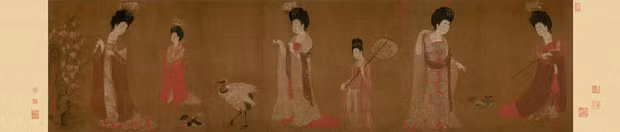  Bức tranh này mô tả cuộc sống thoải mái và hạnh phúc của một số phụ nữ quý tộc và một cô hầu gái trong thời kỳ phồn thịnh của triều đại nhà Đường (618 - 907) ở Trung Quốc.