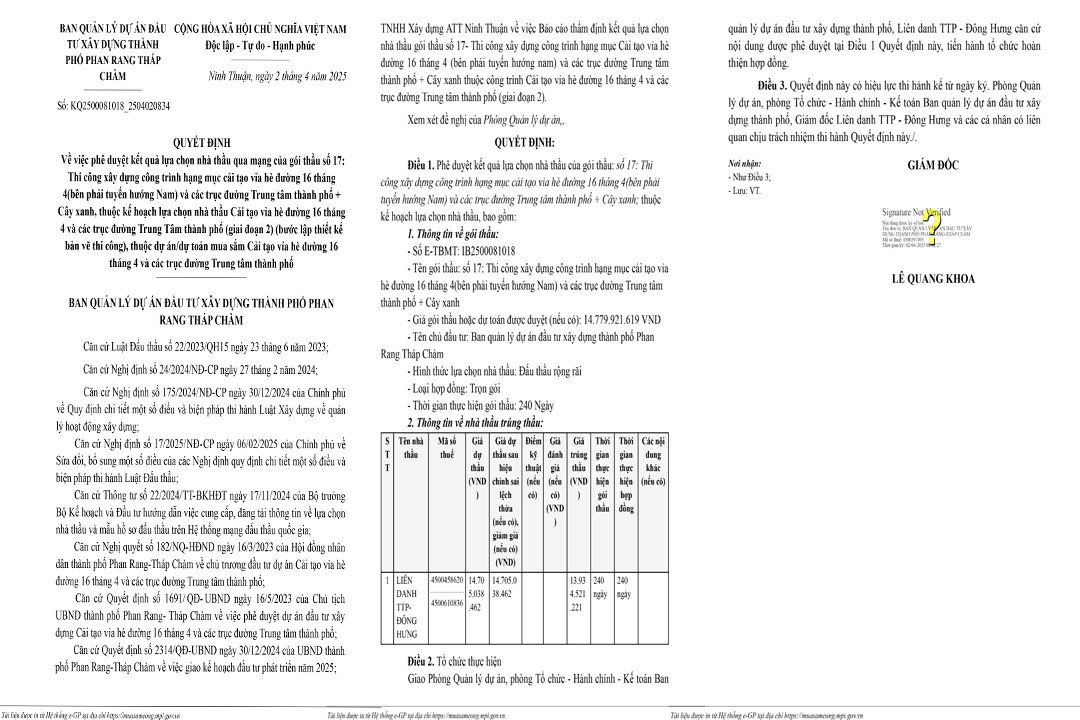 Ninh Thuan: Nang luc nha thau trung goi cai tao via he duong 16/4