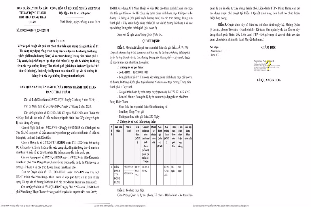 Ninh Thuan: Nang luc nha thau trung goi cai tao via he duong 16/4